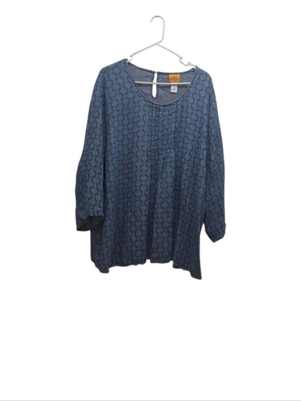 Ruby Rd Woman 3X Tencel Lyocell Chambray Blue Pintuck Boho Tunic Blouse 24W 26W